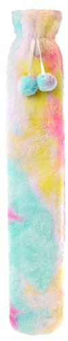 Olivia Rocco Rainbow Tie Dye Extra Long Hot Water Bottle with Super Soft Faux Fur Cover 72 cm Thermotherapy 2L Pure Natural Rubber Hand Feet Warmer, Neck and Shoulder Pain Relief