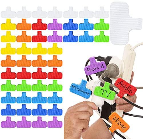Lusofie 50 Stück Kabeletiketten Kabel Beschreibbare Organizer Bunt Kabelbeschriftung mit Klettverschluss für die Verwaltung und Identifizierung Computerkabel Beschriftungsschilder (3,8cm × 3cm)