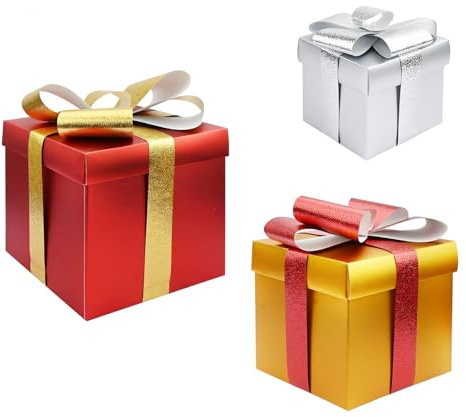 3 Piezas Navidad Cajas de Regalo Cajas de Cartón para Dulces con Lazo Caja de Envoltura de Regalos Navidad Embalaje para DIY Caja de Regalo Bajo el árbol de Fiesta Decoración