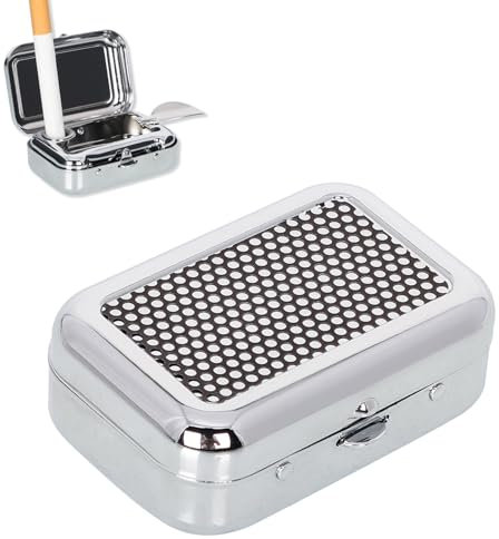 Portable Ashtray, Stainless Steel Square Pocket Mini Ashtray for Travel with Lid, Small and Odour-Proof, perfect for Outdoor Camping, Hiking, Travel, Garden, Bar, Car (Black)