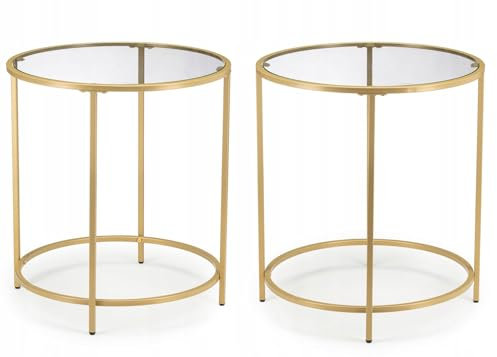 HowHomely Couchtisch Rund Gold 50x55 cm- Moderner Beistelltisch Rund für Wohnzimmer - Eleganter Runder Couch Tisch mit Gehärtetes Glasplatte und Metallgestell