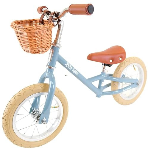 Bandits & Angels Metal Laufrad Mit Weidenkorb Retro Rider Petrol Blau ab 2,5 Jahren – Für Jungen und Mädchen – Blaues Balance Bike – Verstellbarer Sattel 36 bis 44 cm – Luftreifen – Luxuriöse Griffe