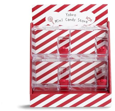 YOBRO Mini-Süßigkeitenladen, Retro-Mini-Süßigkeitenspender, Süßigkeiten-Bar, Snack-Spender mit Schaufeln, Aufbewahrung, Süßigkeiten, Lebensmittel-Acrylbehälter (Rot)