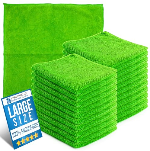 Microfiber Cleaning Cloth, Large Size 40x40cm, Super Absorbent Lint Free Microfibre Cloths Cleaning for Home, Kitchen, Surface, Mirrors, Bathrooms, Motorbike, Car (Green, 20)
