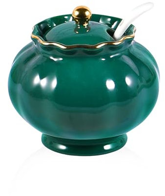 Ursword Zuckerdose mit Deckel und Löffel, keramic Salzdose, 266ml Zucker Behälter für Kaffeebar, Salzdose Zuckerbehälter für Gewürze, Soße, Schillernde Dekoration für Küche