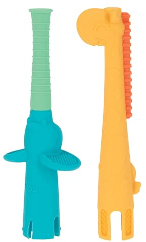 Nuby Tube Teether - (2-Pack) Baby Teething Toy - 3+ Months - Elephant and Giraffe