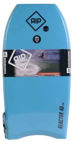 RIP Bodyboard - RIP Reactor EPS 40 + Flat Leash - 6 Combinaisons de Couleurs, CXLPE 4mm Deck,Crescent Tail, Stringer en Fibre, 50/50 Simple Rail - Livré avec plugIdéal pour débutant (Bleu/Orange)