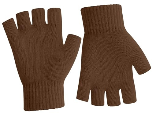 Guantes Sin Dedos Lana Mujer e Hombre, Guantes Termicos Mujer Invierno, Mitones Lana Marrón Niño