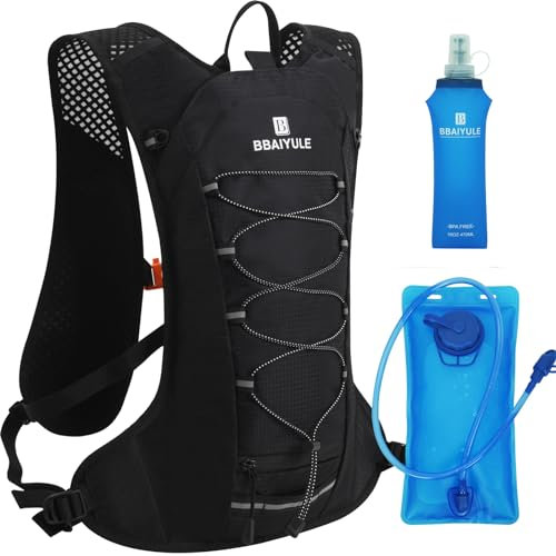 BBAIYULE Trinkrucksack mit 2L Trinkblase oder 470ml Flasche,Wasserrucksack,großer Laufwesten-Rucksack, Laufrucksack für Damen Herren Wandern, Radfahren (mit 2l-Blase und 470ml-Flasche)
