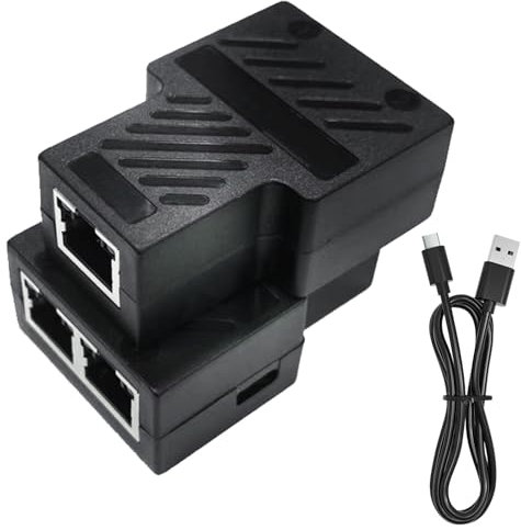 Splitter Ethernet da 1 a 2 adattatori di rete RJ45 100Mbps, splitter LAN con cavo di alimentazione USB, splitter Internet per cavo Cat5/5e/6/7/8, 2 dispositivi in ​​rete contemporaneamente