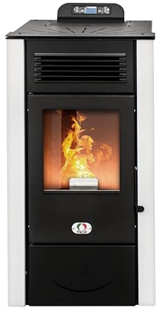 STUFE A PELLET ITALIA San Diego 14 Kw - Stufa ad Aria Ventilata Efficienza 92% Scalda 130m² Autonomia 20H Programmabile 5 Velocità e Potenze Garanzia 24 Mesi Bianco