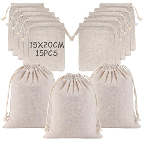 Bolsas de Yute, Bolsa Tela Pequeña, Bolsa Tela Cordón para Regalo, Bolsa de Arpillera para Joyería Bolsas Regalos de Boda DIY Fiesta (15x20cm)