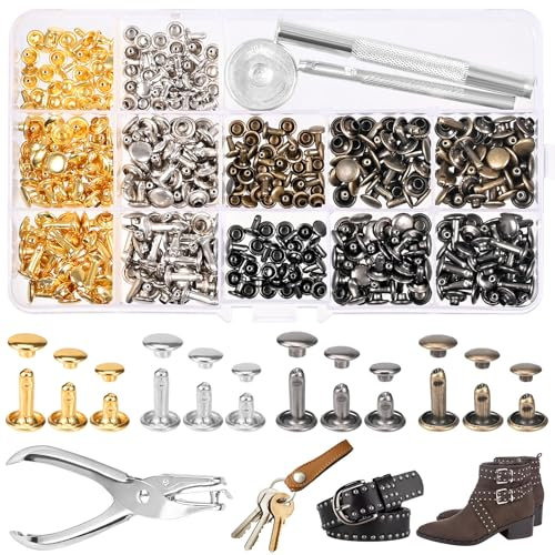 Szaboviktoria 180 Pièces Rivet,Rivet Cuir,Rivet A Visser,Rivets,Rivet A Frapper,Rivets Pour Cuir 12mm, 8mm, 6mm, 4 Couleurs, Avec 3 Outils