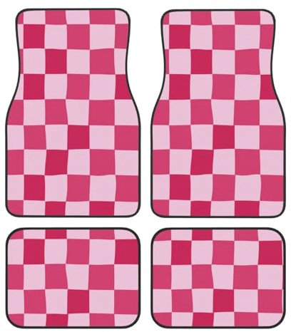 Mexpekil Rosa Lila Schachbrett Automatten 4er Set Universal Auto Fußmatten rutschfeste Auto Fußmatten Dekorative Auto Teppich Protektoren für SUV Van LKW
