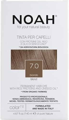 NOAH Permanent Hair Dye 7.0 Blonde – Ammonia-Free Hair Colour with Linseed Oil & Rice Proteins - Nourishing, Long-Lasting & Grey Coverage - Complete Hair Colour Kit - 140ml