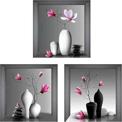 UOCAI 3 Stück Wandaufkleber für Wohnzimmer, Blumenvase, 30 x 30 cm, für Wohnzimmer, Schlafzimmer, Kinderzimmer