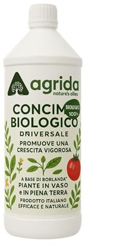 Agrida Concime Universale per Piante Orticole e da Frutto, Consentito in Agricoltura Biologica, 1 L – Fertilizzante Naturale per Piante da Interno e da Esterno