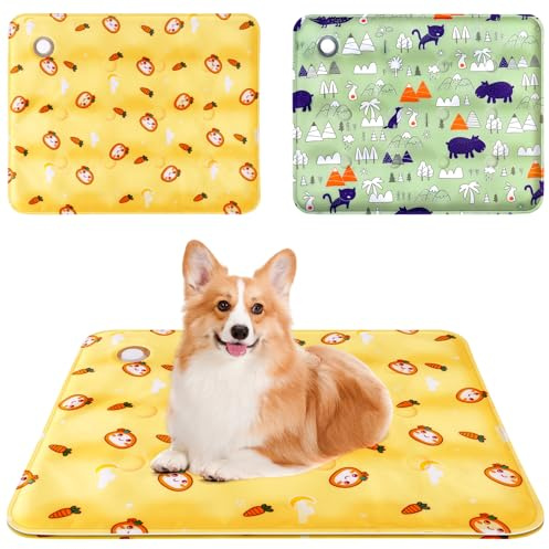 flintronic Kyldyna för hundar, 2 stycken svala kylkuddar med giftfri gel, för små medelstora husdjur, hundkylmatta självkylande, tvättbar för hundar små och katter (40 x 50 cm grön/gul)