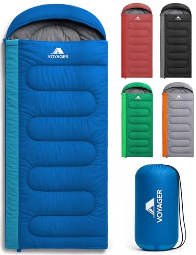 Voyager Sleeping Bag for Adults – Lightweight & Compact, Waterproof, 3-4 Season Warm & Cold Weather, Machine Washable, Ideal for Camping, Hiking & Backpacking, 220x30x80cm