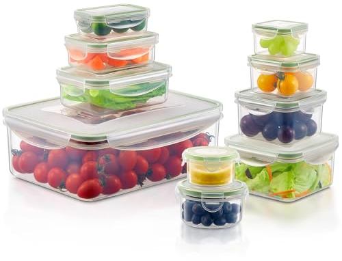 Yabano Recipientes de almacenamiento de alimentos con tapas, juego de 10 recipientes herméticos de plástico para alimentos, a prueba de fugas, apilables, sin BPA, aptos para microondas y congelador
