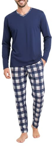 alber's — Set Pigiama Cotone Uomo con Maglia a Maniche Lunghe e Pantalone Lungo Coordinato, Motivo Fantasia 3, Taglia M