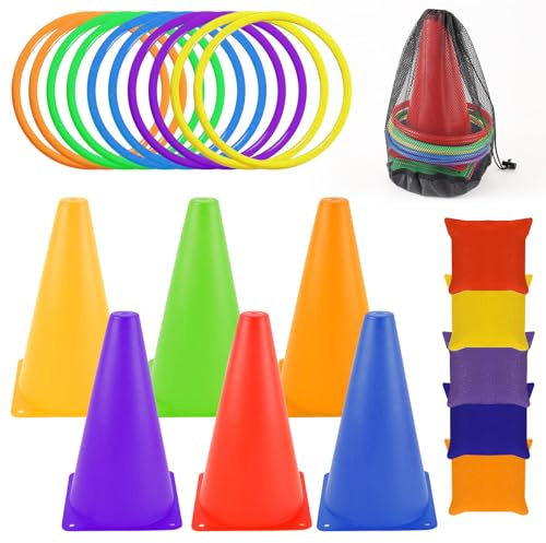 Jasjfasd Juegos Exterior Niños, Juego de Lanzamiento Anillos, Kit Juegos Lanzamiento Saco de Arena, Fiesta Carnaval al Aire Libre Gmaes Juguetes para Niños y Adultos, Interiores Exteriores