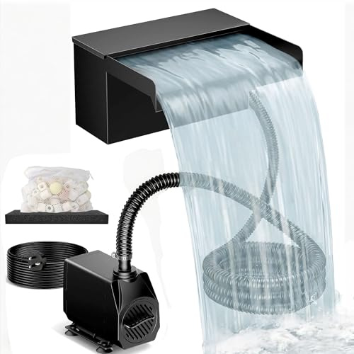 Biling Kit di cascata con sistema di filtrazione, pompa per bacino silenzioso 2500L/H e scarico in acciaio inossidabile da 20 cm con coperchio, portata regolabile per torrente e decorazione da