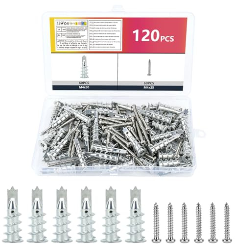 120 Pz Tasselli per Cartongesso e Viti Autofilettanti per Metallo, Tassello Cartongesso e Viti Autoperforanti per Metallo, Fissaggi per Cartongessos Impieghi Gravosi