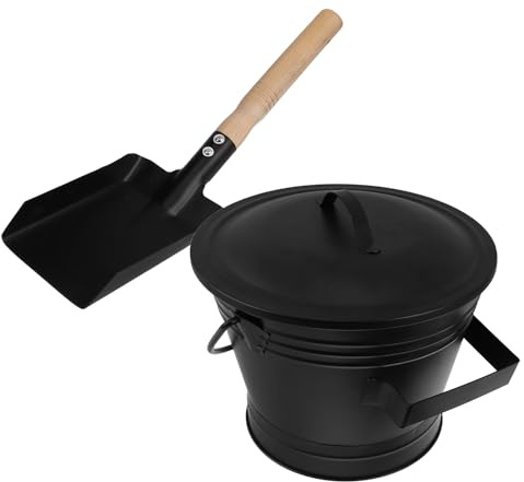 ULTECHNOVO Set Secchio per Cenere della Stufa con Coperchio in Metallo e Pala, Contenitore Resistente al Calore con Maniglia Ergonomica, Kit Utensili per Pulizia Caminetto Uso Interno