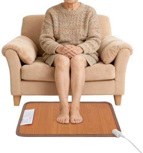 Scaldapiedi elettrico, 50 W, cuscino riscaldato, 2 livelli di riscaldamento, 68 – 122 ° F, grafene XPE con telecomando, effetto legno, per casa, ufficio, pavimento, postazione di lavoro in piedi