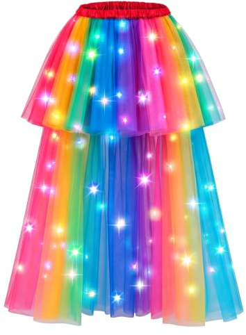 Hifot Jupe Tutu LED pour Femme, Tutu en Tulle Ballet de Danse Lumineuse Jupe Tulle Femme Danse et Ballet Déguisement Noel Halloween Accessoire - Piles Non Incluses