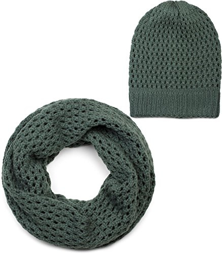 styleBREAKER Stickat loop halsduk och mössa, hålmönster stickad halsduk med mössa stickad hatt, vinter, unisex 01018210