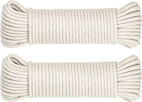SteadMax 100ft Natural Cotton 3/16 Inch Rope, General-Purpose Utility Cord, Clothesline Rope, Ideal for Tents, Hammocks, Halters, Harnesses, Awnings, Outdoors, Sports (2 Pack, 50ft Each)