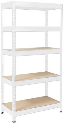 Floordirekt- Schwerlastregal - | 6 Farben| - Kellerregal, Lagerregal, Regal mit Stahlgestell,bis 875 kg belastbar, 5 verstellbare Ablagen (220x90x60 cm, Weiß)