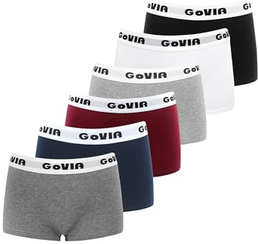 GoVIA - Lot de 6 - Culottes Femme Boxer Shorty Coton - Shorts Caleçons Femmes - Lingerie Sport & Confort Taille Basse Multicolore M