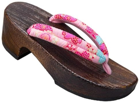 Legno giapponese Oriental Geta Zoccoli Giapponese Kimono tradizionale Kimono Scarpe in legno Womenanime Cosplay Sandali floreali Sauna Spa Toe Slipper Flip flops-9_36 .Sandali unisex geta.