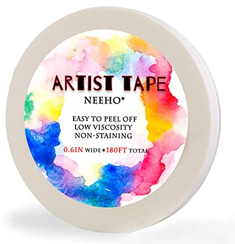 Neeho Artist Tape for Drafting Art, Acid-Free White Masking Tape for Watercolor Painting Canvas Framing, 0.6inch Wide 180FT Long