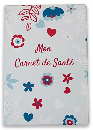 Nemau - Protège Carnet de Santé Enfant en Gomme Expansée – Fabriqué en France - Étui Carnet Bébé Fille ou Garçon - Format Maternité Standard - Idée Cadeau Naissance - Modèle Petites Fleurs Bleues