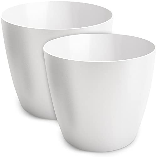 TULMERO Vaso da fiori opaco in plastica, vaso decorativo per piante, grandi e piccole, set da 2 vasi per fiori, vaso per erbe, 2 pezzi, bianco, diametro 20 cm