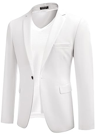 COOFANDY Giacca da uomo, sportiva, per il tempo libero, blazer, giacca da lavoro, 1 bottone, tinta unita, vestibilità regolare, bianco, XXXL