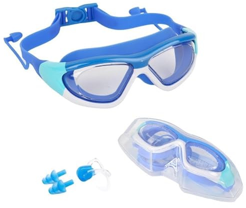 SIMAKRA Swimming Goggles Kids 4-16 years, Girls and Boys Swimming Goggles for Children Wide Vision, Anti Fog, No Leaking, UV Protection-with Case,Nose Clip Ear Plug