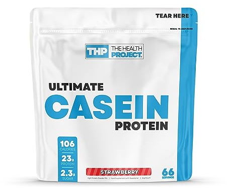 The Health Project Ultimate Casein Protein - Health-Conscious Slow Digesting Supplement | Over 23g Protein | Low Carbs, Low Fat 2kg (Strawberry)