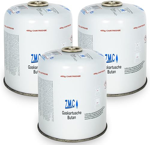 ZMC 3X Gaskartuschen 450g mit Schraubventil, Propan/Butan Gas 810ml, Gaskartusche EN417, Schraubkartusche mit Sicherheits-Schraubgewinde, Ventilkartusche mit Schraubverschluss, 7/16 Anschluss