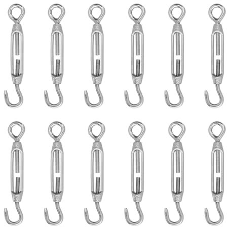 NAMYEUT 12 Stück M4 Spannschloss Drahtspanner Edelstahl, Spannhaken Edelstahl Drahtseil Spanner, Öse und Haken Spannschloss zum Spannen von Drahtseilverbindungen, Aufhängen