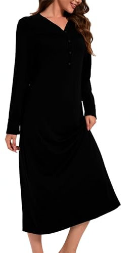 Xuepelit Nachthemd Damen Langarm Stillnachthemd Baumwolle Oversize Schlafshirt Lang Sexy Nachtwäsche Unterkleid Große Größe Für Frauen Pyjamas Kleid ，Schwarz XL