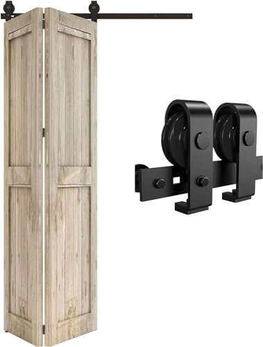 76CM/2.5FT Bifold Schiebetürbeschlag Schiebetürsystem Schiebetür Komplettset Schwarz für 2 Holztür 36cm Breit