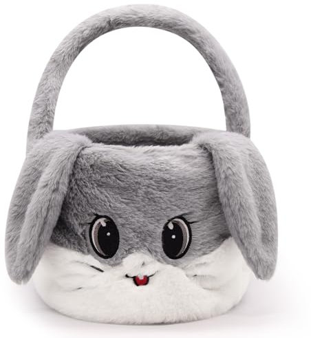 MUFEIRUO Osterhase-Korb für Kinder, Grau, Kaninchen-Design, Faltbare Ohren und Griff, 30 cl, 10x10x2 cm, Unisex-Kinder, Osterkorb