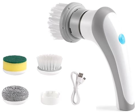 Lavatrice elettrica rotante per bagno, bagno, cucina, ricaricabile fili, portatile, con 3 spazzole sostituibili