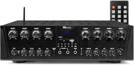 Power Dynamics PV280BT Amplificateur Audio Bluetooth 8 Zones - 16 x 50W, Lecteur MP3, USB/SD, Radio FM, Entrées RCA, Entrées AUX, Télécommande MP3, Idéal pour une Installation Professionnelle