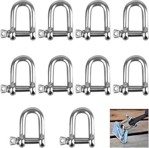 Grillete en forma de D, 10 unidades M6 D, grillete de acero inoxidable 304 con anillo en D, grillete de acero inoxidable, anillo D, grillete recto de bloqueo, grillete D de acero inoxidable, para
